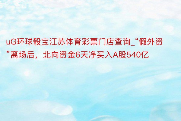 uG环球骰宝江苏体育彩票门店查询_“假外资”离场后，北向资金6天净买入A股540亿