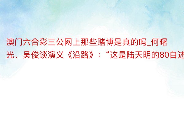 澳门六合彩三公网上那些赌博是真的吗_何曙光、吴俊谈演义《沿路》：“这是陆天明的80自述”