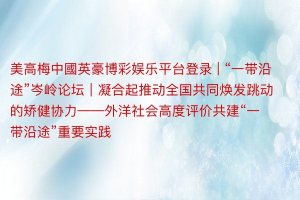 美高梅中國英豪博彩娱乐平台登录 | “一带沿途”岑岭论坛|凝合起推动全国共同焕发跳动的矫健协力——外洋社会高度评价共建“一带沿途”重要实践
